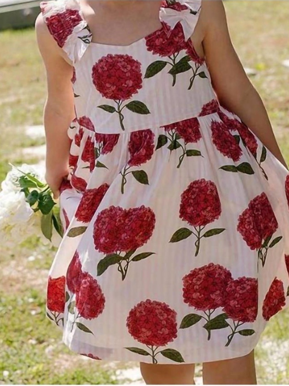 Pink Chicken Girls Via Dress in Pink Stripe Hydrangea Floral Print 10Y
